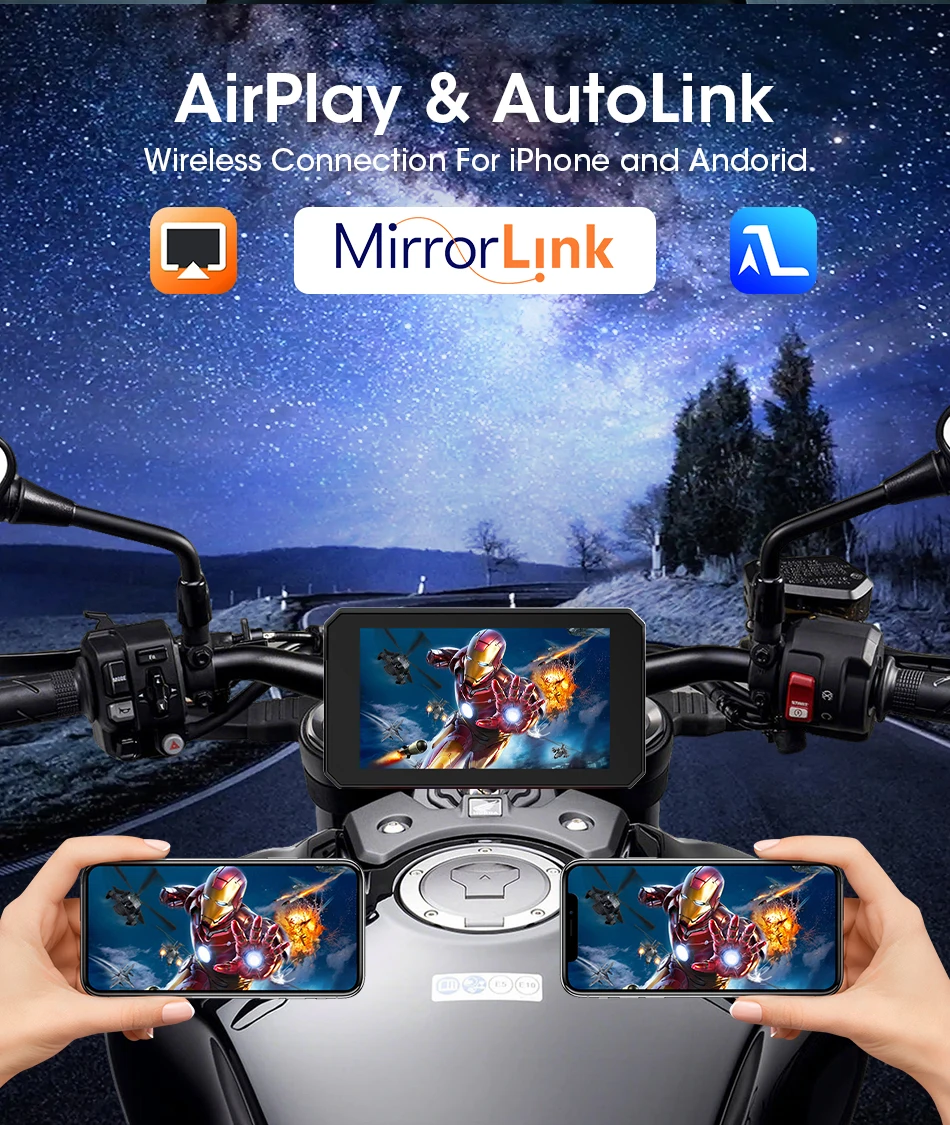 Jansite Dual Bluetooth Motorrad Carplay Bildschirm Navigation GPS Display IP67 Wasserdichte Unterstützung Helm Intercom Moto Zubehör – Detail 5