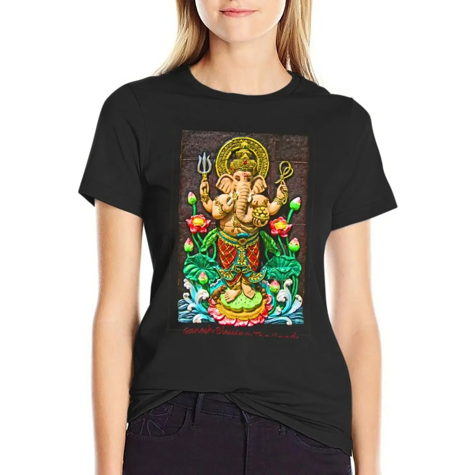 

Ganesh Blessing Thailand T-Shirt customs cute clothes anime funnys black t shirts for Women