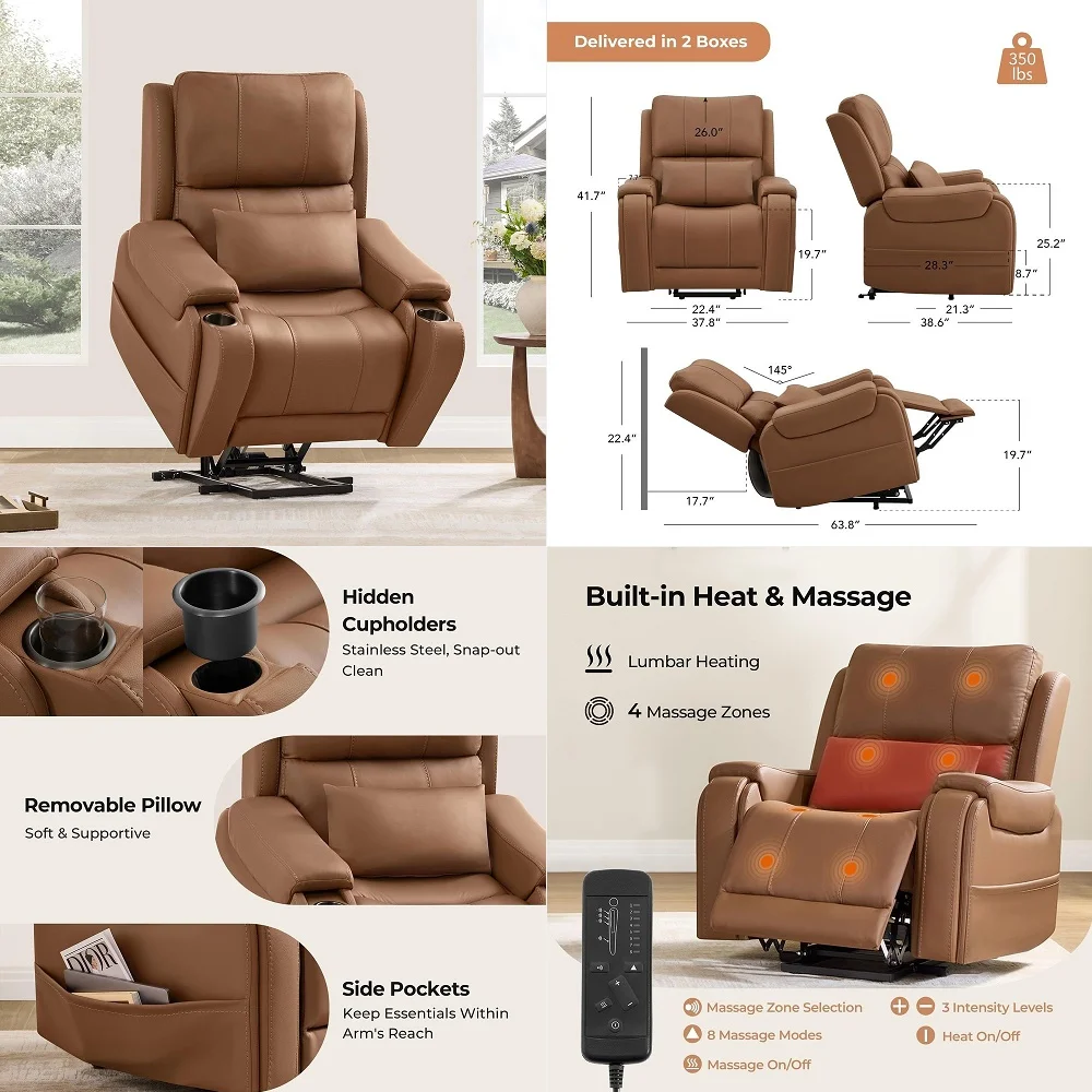 

Power Lift Recliner Chair for Elderly with Heat and Massage, Electric Lift Chairs with Foldable Tray Table, Cupholder, Removabl