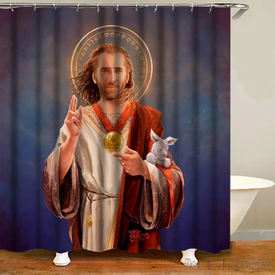 Funny 3D Nicolas Cage Face Cage Poster Shower Curtain 1pcs Bath Screen Curtains with Hooks for Bathroom Decor Waterproof