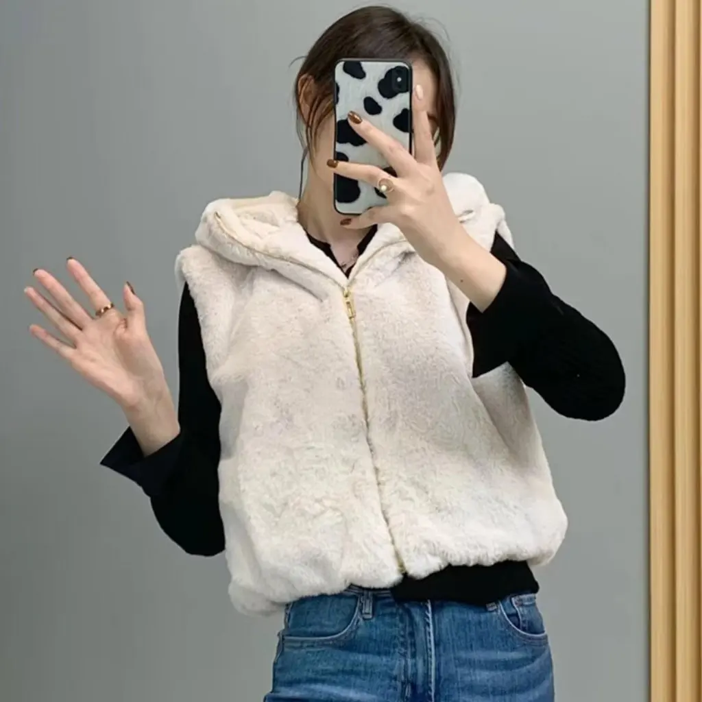 

Women's Hooded Vest Artificial Fur Effect Trendy European American Style Autumn Winter Fashion Ins New