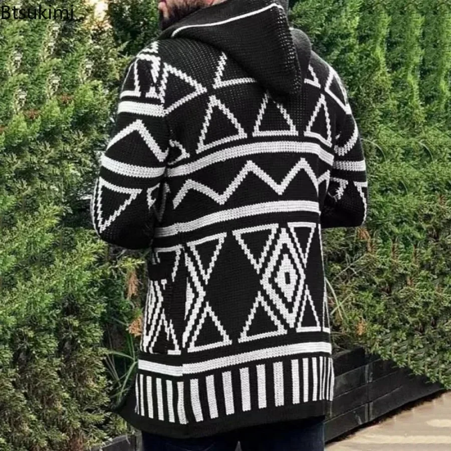 New Vintage Men's Sweater Autumn Winter Knitted Cardigan Sweater Mid-length Jacquard Knitwear Coats Man Clothing 2025 Streetwear