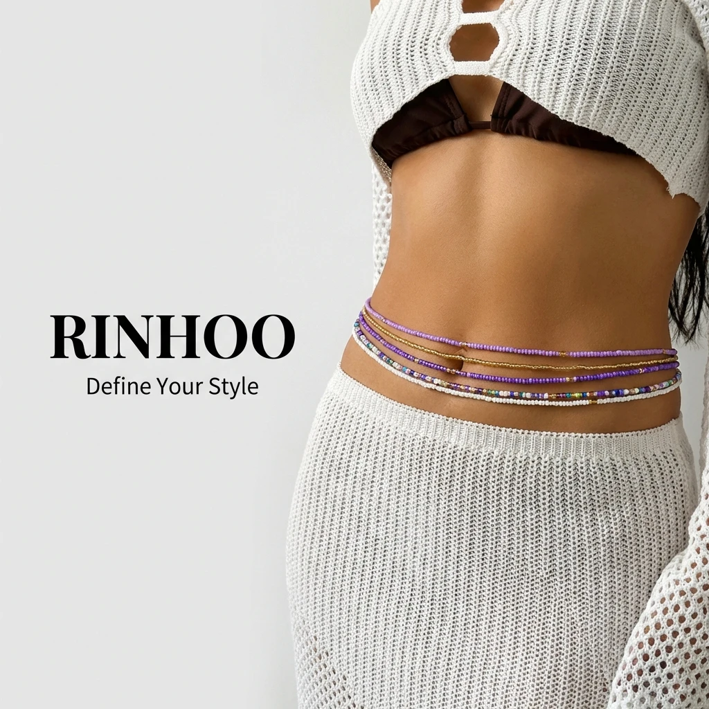 Böhmische Lila Taillenketten für Frauen Y2K Ästhetik Elastisches Bauchketten-Set Sommer Strand Sexy Körperschmuck Accessoires Geschenk – Detail 3