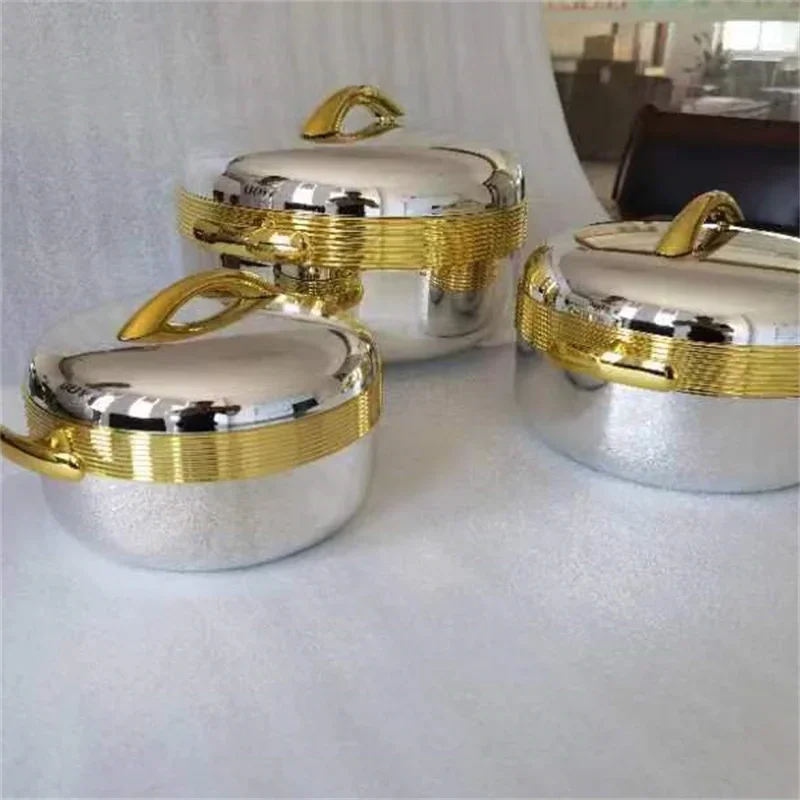 

3Pcs/ Set/1/ 2/3.5 Liter Food Warmer Gilded Lunch Box Hot Pot Ramadan Event Party