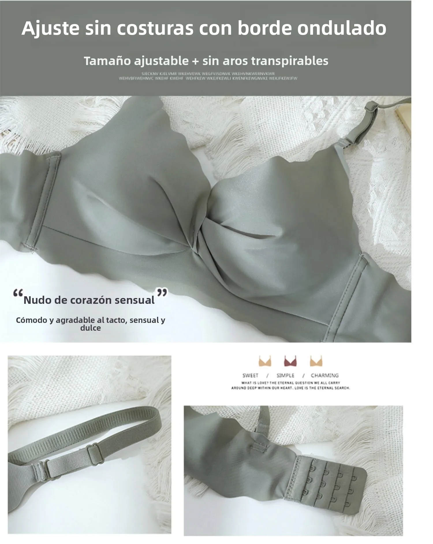 Conjunto de sujetador y bragas sin costuras para mujer, color blanco, fino, con efecto push-up, sin aros, ropa interior cómod...