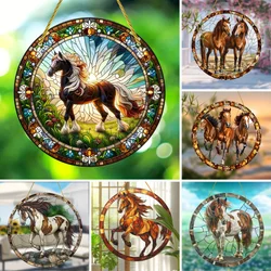 Horse Farmhouse Suncatcher, Round Acrylic Colorful Decorative Sign, Window Hanging Sign, Yard Garden, Holiday Party, Home Decor