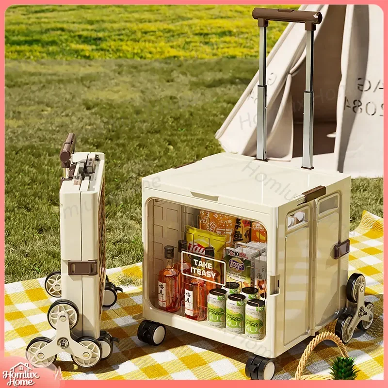 Heavy Duty Folding Shopping Cart for Outdoor Picnic Camping Travel Courier Delivery Large Capacity Hand Pull Trolley with