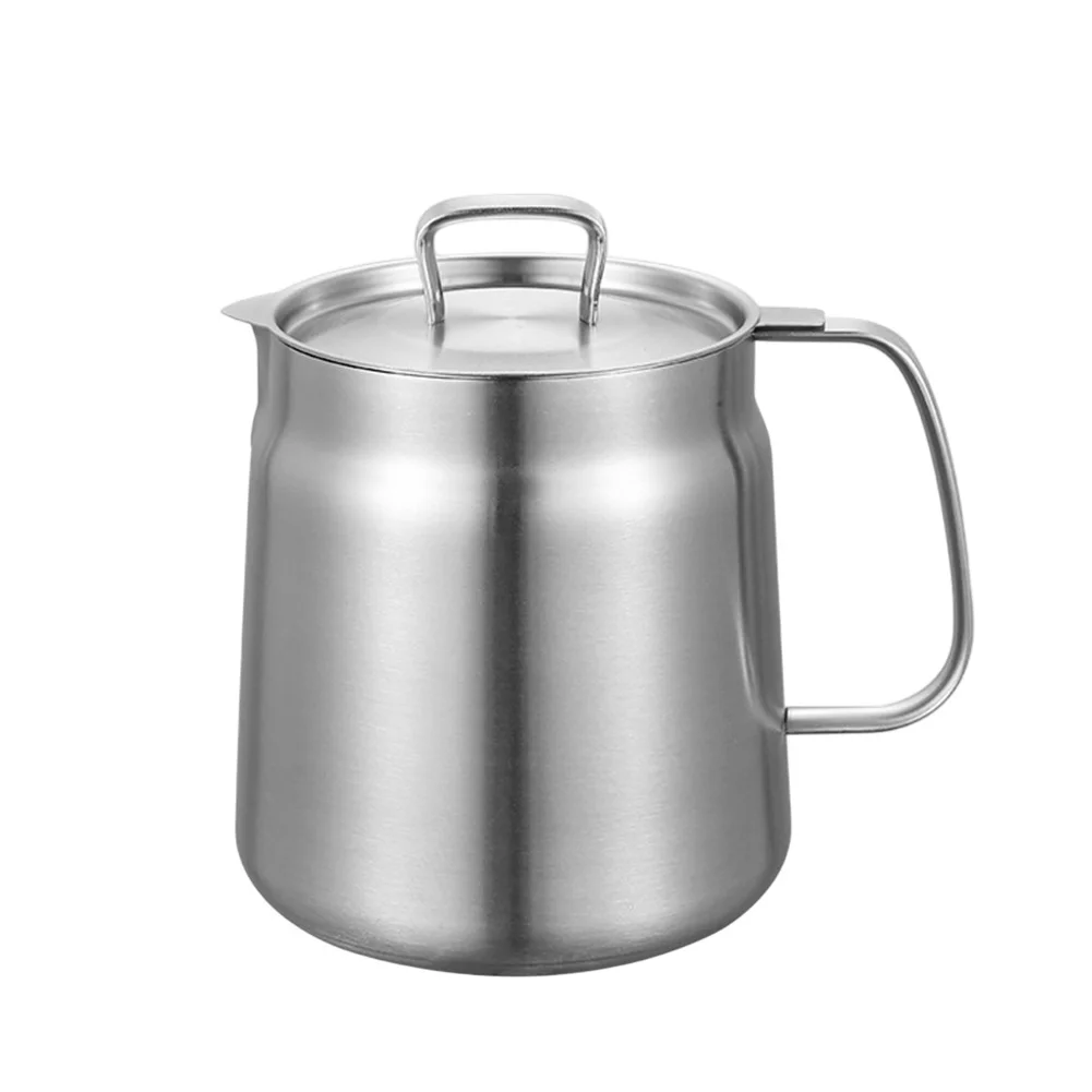 

Efficiently Filter and Store Cooking Oil with 68oz Stainless Steel Oil Filter Pot Featuring a Fine Mesh Strainer