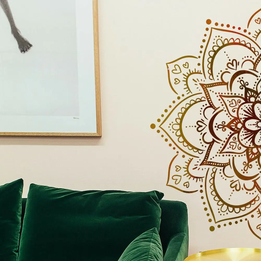 Lotus Flower Wall Sticker, Boho Mandala Decals, PVC Material, Non toxic, Easy to Apply, Removable, Blue Design