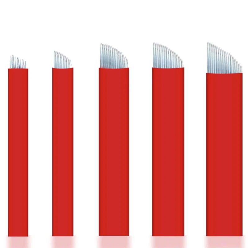 50 stücke Microblading 0,2mm Tebori Klingen Nadeln Tattoo Nadeln Permanent Make-Up Nadel 14 16 18 19FP Manuelle Augenbrauen Lippen klingen
