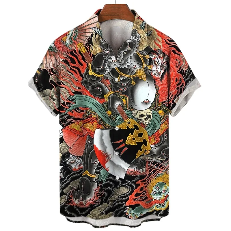 

3D Animal Tiger Printed Hawaiian Shirts Short Sleeve Casual Button Tiger Dragon Beach Shirt Blouse Male Vacation Shirt Clothing