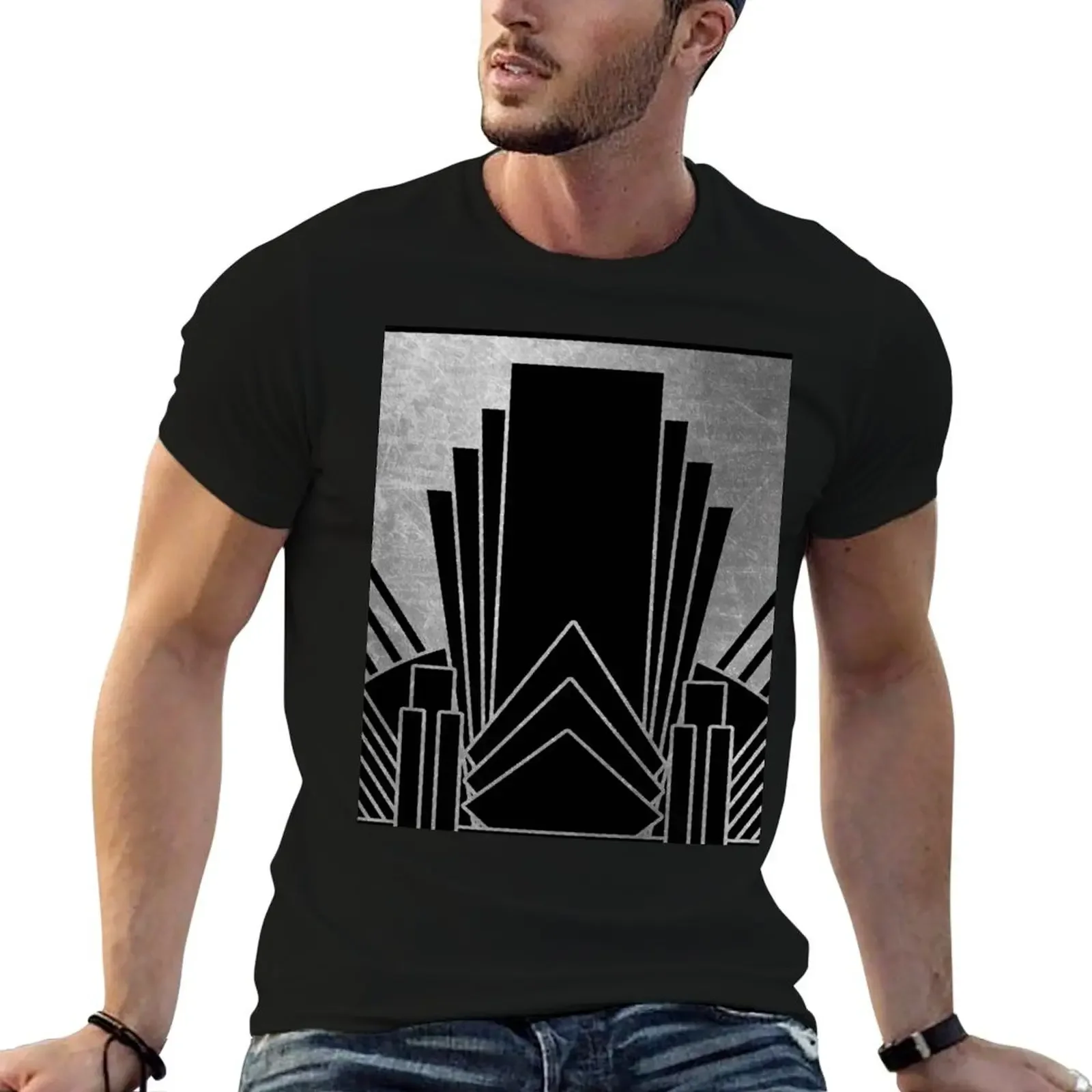 Silver art deco design T-Shirt vintage graphic tee oversized heavy weight t shirts for men