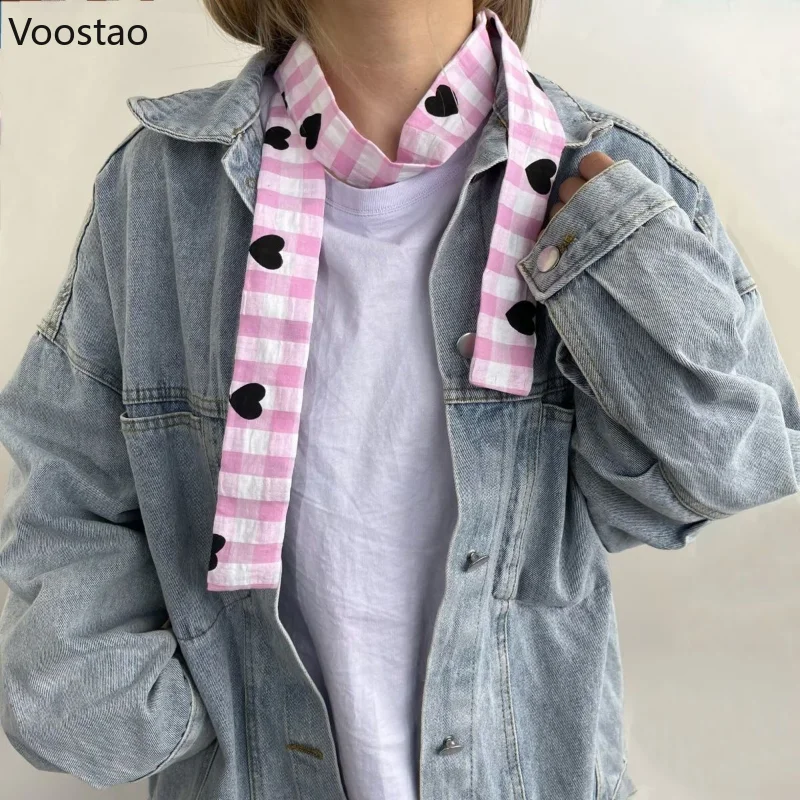 Japanese Y2k Plaid Long Scarf Women Gothic Punk Scarves Muffler Clothing Accessories Harajuku Decoration Girls Star Neckerchief