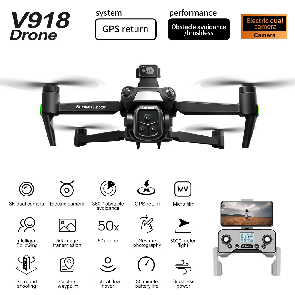 

V198 MAX5G Image Transmission 1500M GPS Laser Obstacle Avoidance Large Battery Capacity Ultra Long Range