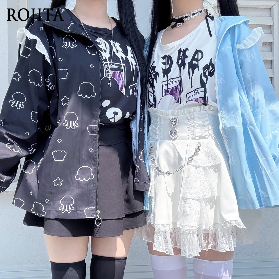 

Cartoon Print Loose Mid-Length Sun Protection Clothing Watercolor Medical Style Subculture Cute Summer Air Conditioning Clothing
