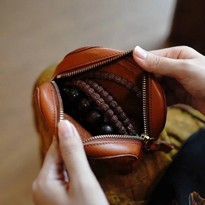 Fashionable Retro Handbag, Portable Coin Purse, Headphones, Small Items, Leather Texture Storage Bag