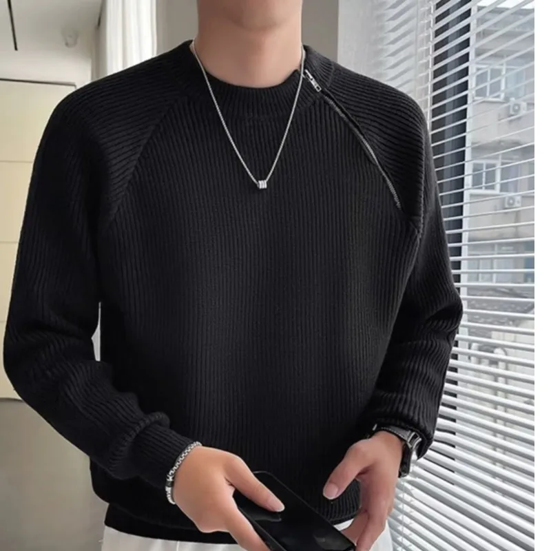 2025 جديد الخريف والشتاء بلوزة كاجوال سترة عصرية على الطراز الكوري فضفاضة ومتعددة الاستخدامات بلون ملابس رياضية للرجال