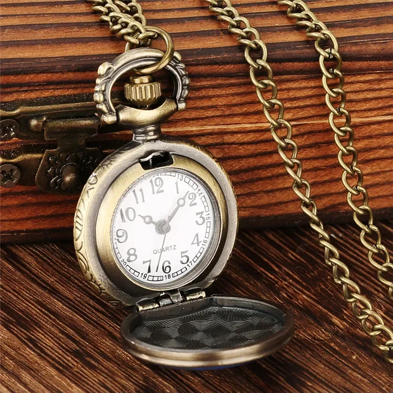 Lovely Owl Design Small Size Clock Animal Pocket Watch for Kid Unisex Quartz Analog Watches with Necklace Chain Collectable Gift