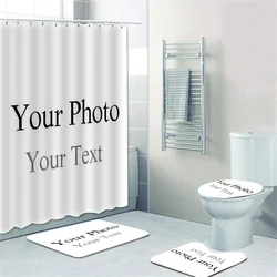 Custom Print Shower Curtains Polyester Fabric Bathroom Curtain Set Custom Photo Anti-skid Rugs Carpet Toilet Lid Cover Bath Mat