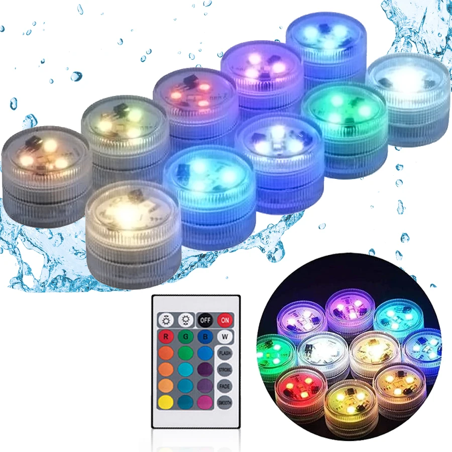 

Submersible LED Lights with Remote Control Underwater Light RGB Colar Changing Night Light For Swimming Pool Wedding Party Lamp