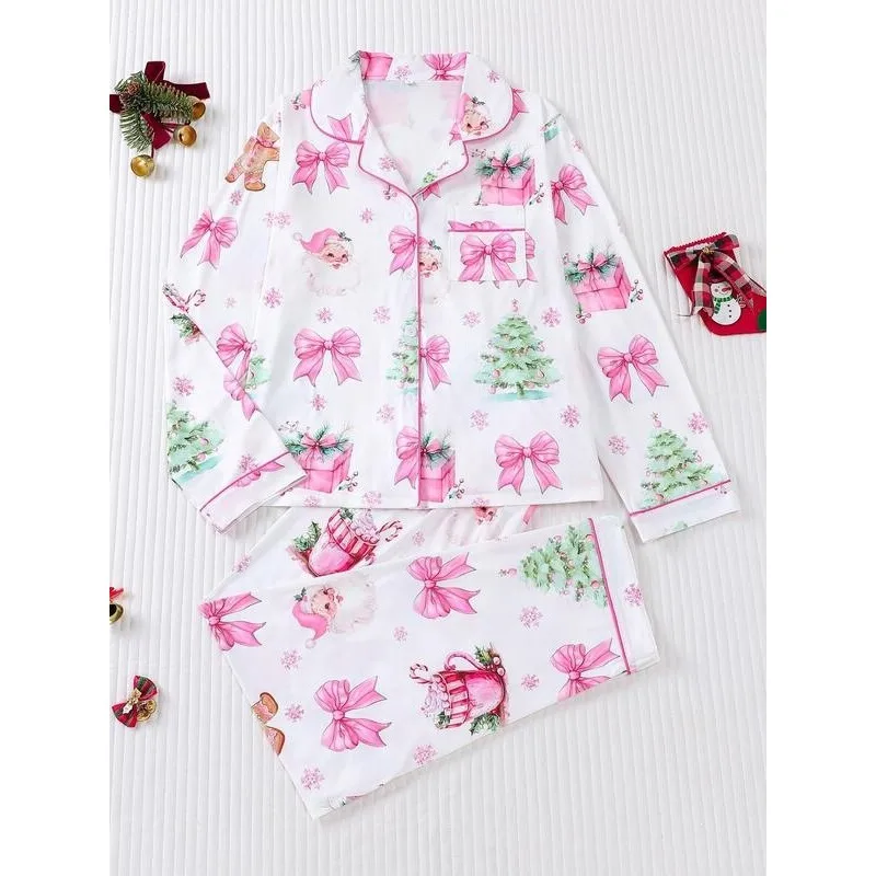 

Floral Print Pajama Set Women's Sleepwear Fashionable Summer Outfit Long Sleeve Comfortable Nightgown for Ladies