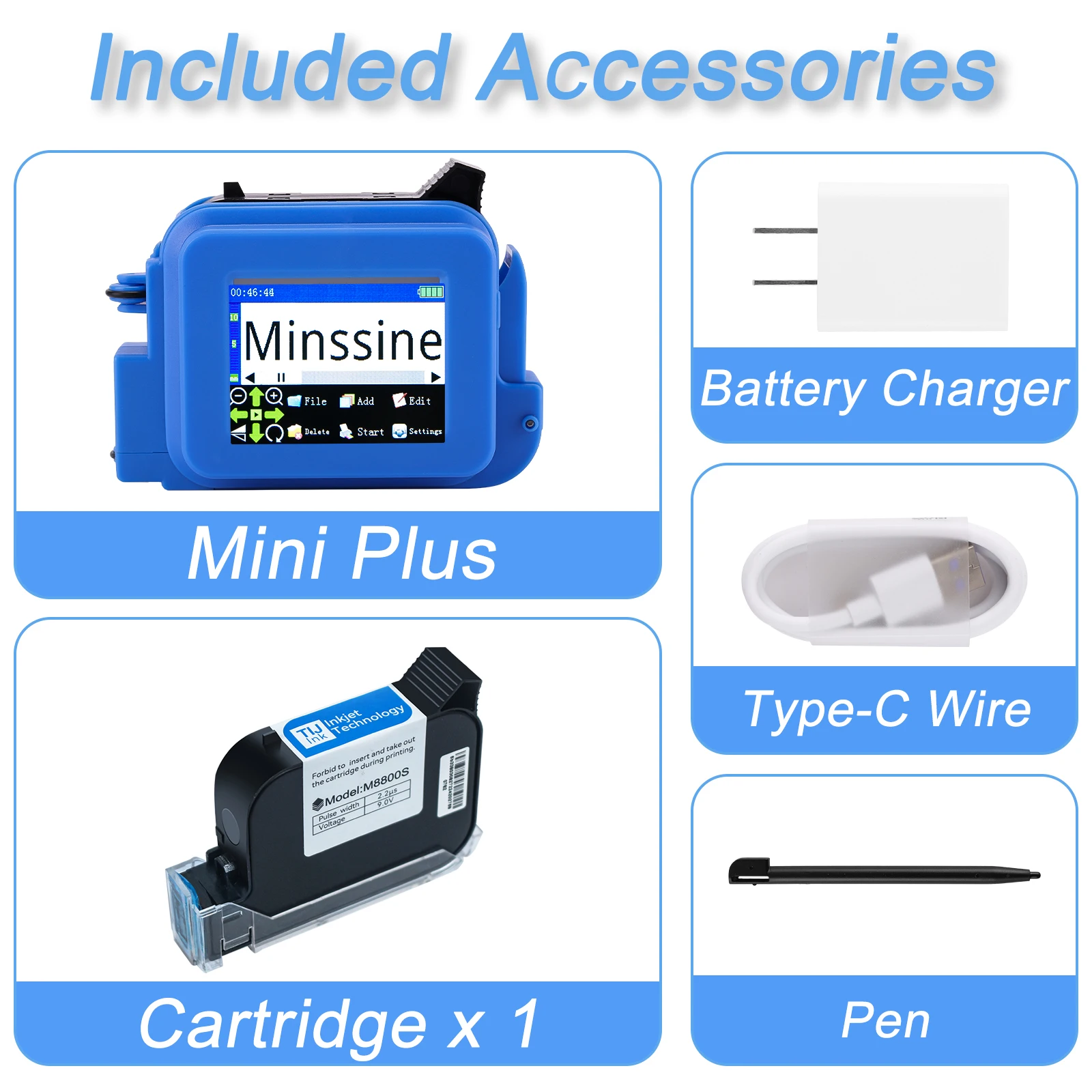 12.7mm Nozzle Mini Handheld Inkjet Printer QR Barcode Batch Date Number Logo Expiry Date Coding Machine Non-encrypted Portable