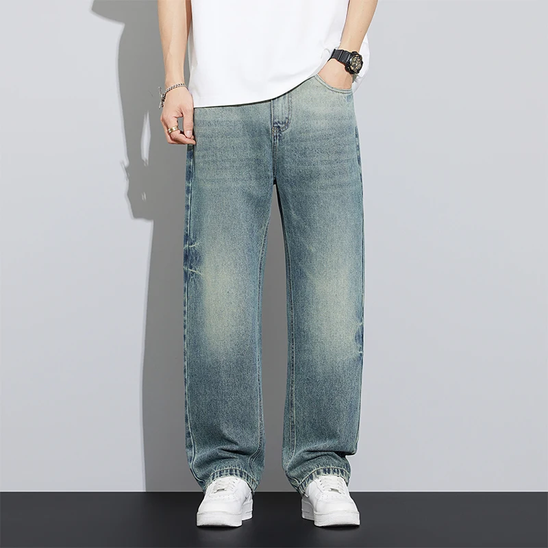 

2025 spring/summer straight leg jeans men's fashionable versatile loose pants men's retro hanging soft fabric straight leg casua