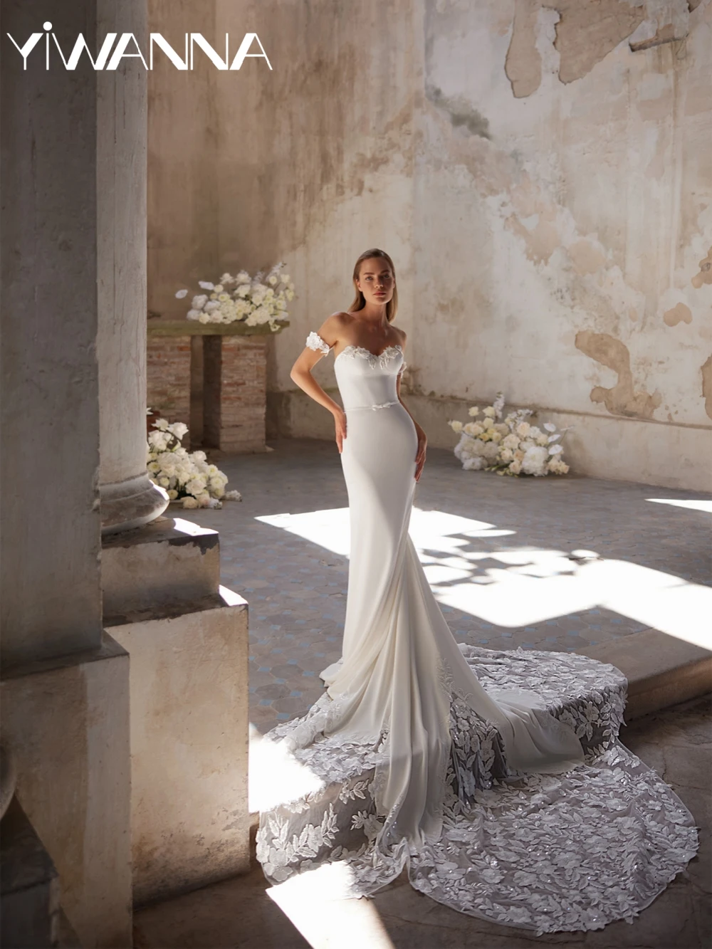 

Embroidery Lace Mermaid Long Wedding Dress Dreamy Sweetheart Neck Bridal Gown Customized Charming Satin Dresses For Bride