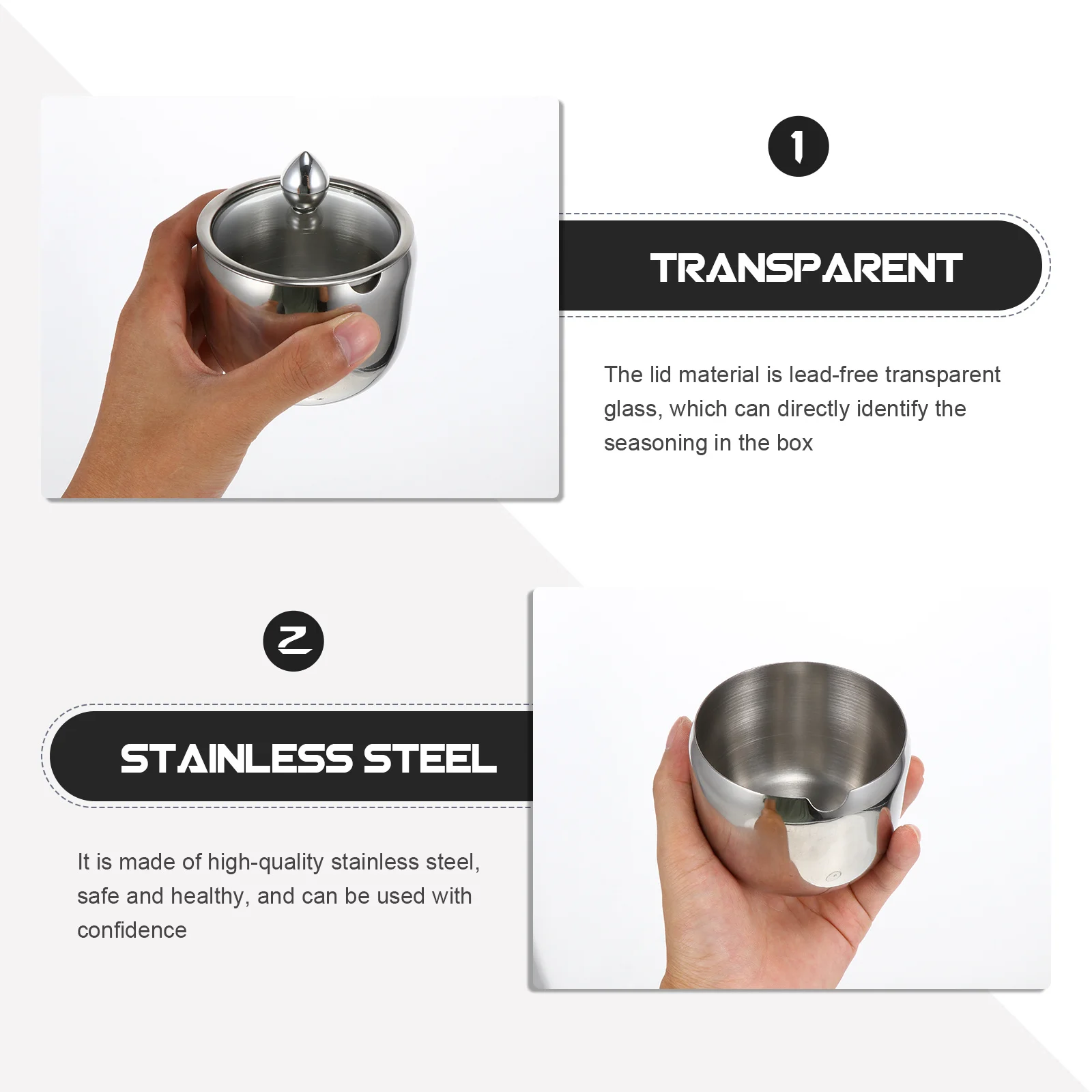 

1Pcs Stainless Steel Seasoning Jar Silver Transparent Glass Lid Practical Kitchen Storage Box for Spices Condiments