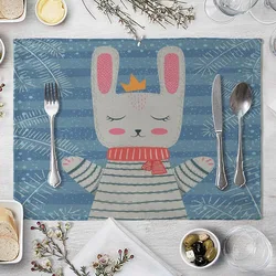 Children's Cute Animal Style Pattern 01 Placemat Cotton Linen Fabric Table Mats Family Dinner Tableware Kitchen Table Mat WJY