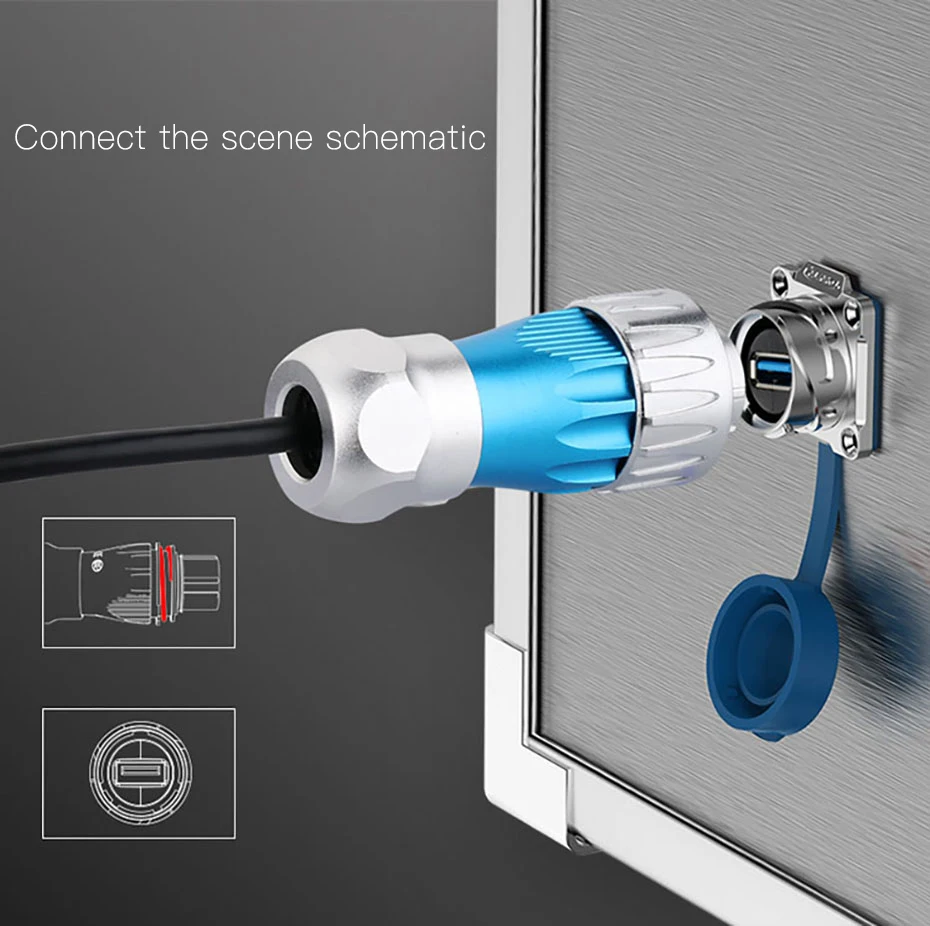 CNLINKO 1/4 Bajonett-Anschluss, USB 3.0, Metallgehäuse, wasserdichter Datenanschluss, IP68-Anschluss, USB-Panel-Mount-Stecker mit 0,5 m Kabel – Detail 10