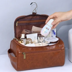 Uomo donna viaggio borsa cosmetica da toilette in pelle PU borsa da toilette da appendere portatile custodia per cosmetici per il trucco per il bagno