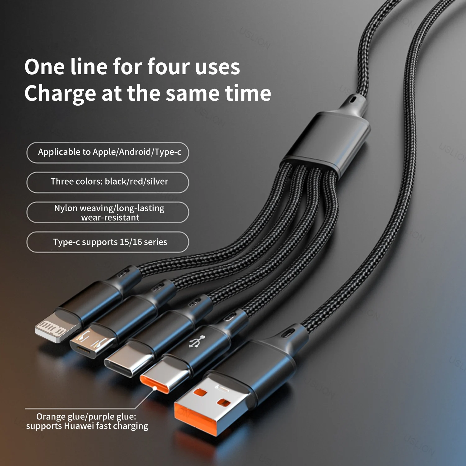 5A 4-In-1 USB Fast Charging Cable Type C Micro Mobile Phone Cord For iPhone 15 16 Pro Max Xiaomi 14 Oneplus 13 Realme GT7 POCO