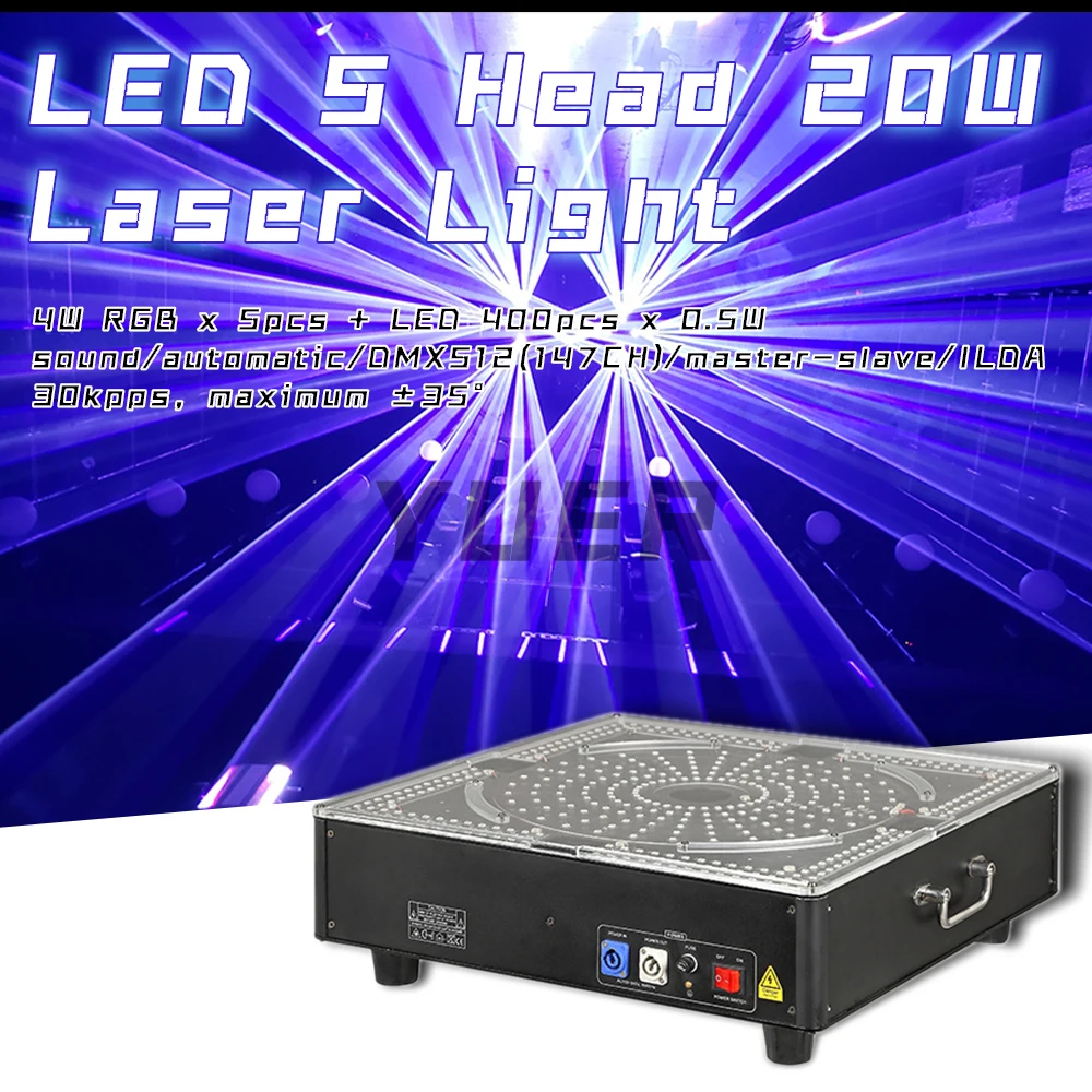 30Kpps 20W Inverted 5 Heads Scanning Laser Projector DJ Disco Stage Lighting Effect Music Dance Party Wedding Bar Club DMX Light