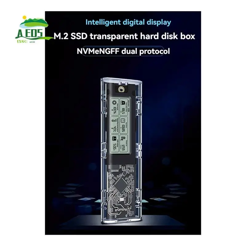 

AED5-M.2 NVME/NGFF Dual Protocol SSD Enclosure Transparent Hard Drive Case USB3.2 With Intelligent Display SATA SSD Adapter