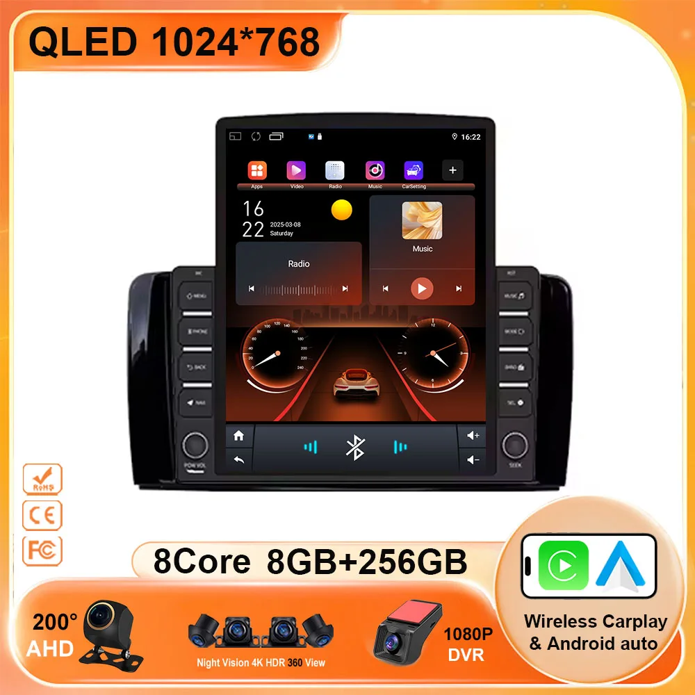 9.7 inch Car Screen Android 15 Car Radio GPS for Mercedes Benz R Class W251 R280 R300 R320 R350 R63 2006-2011 2013 5G WIFI GPS