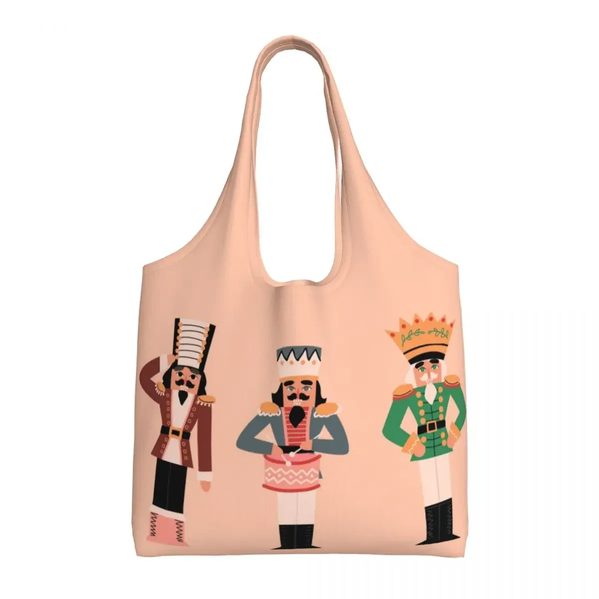 Printing Cartoon Toy Soldier Christmas Nutcracker Gift Tote Shopping Bags Reusable Canvas Shoulder Shopper  Bags Handbag Gifts