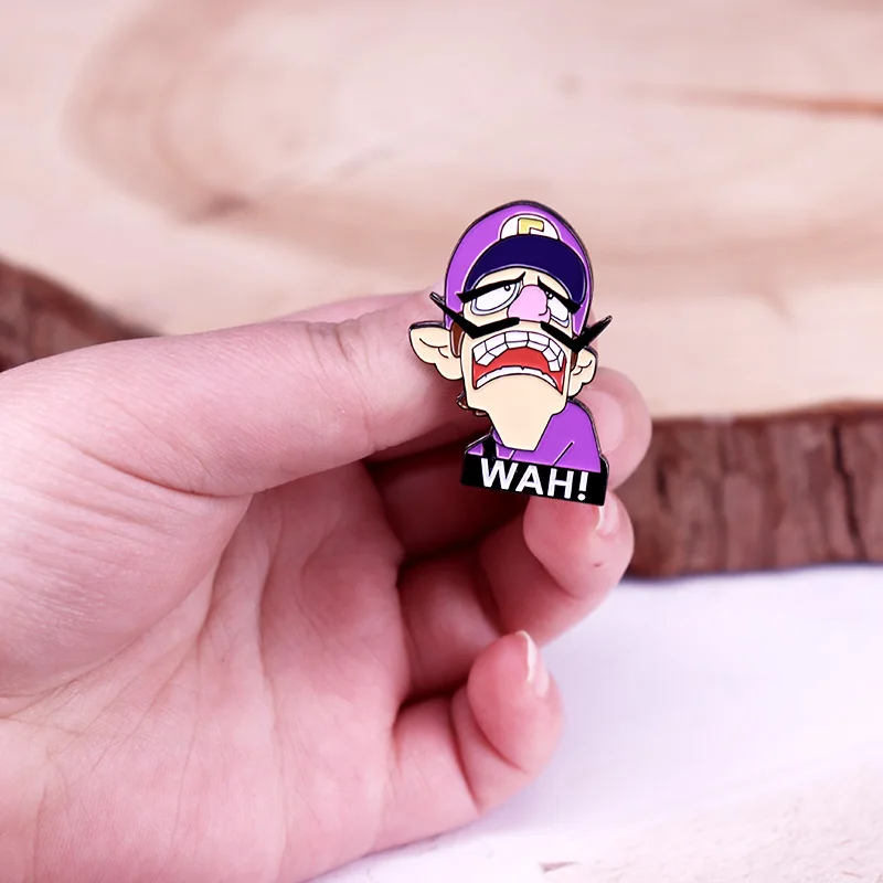 Waluiiigi Wah Enamel Pin Mariiio Meme Brooch Funny Video Game Pin Jewelry Gift for Friends