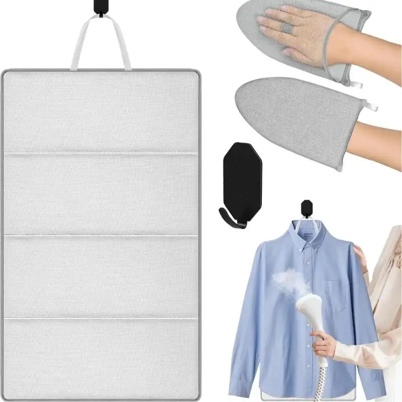 E8BD Garment Pressing Board Set for Wrinkle Removal, Folding Hanging Ironing Board with Glove Hook, Double Side Design for