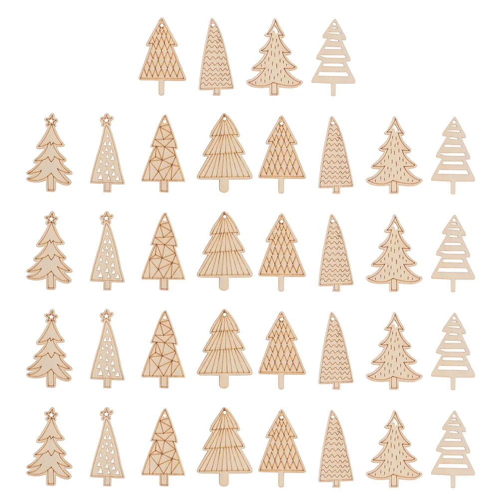 

50Pcs Wooden Tree Cutouts Christmas Wood Pieces Blank Craft Ornaments for Kids Adults DIY Xmas Decoration Rustic Home Holiday