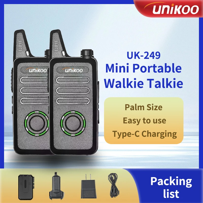 

2 PCS UNIKOO UK249 Mini Portable Walkie Talkie 16 Channels Two Way Ham Radio License-free Communication Set for Camping