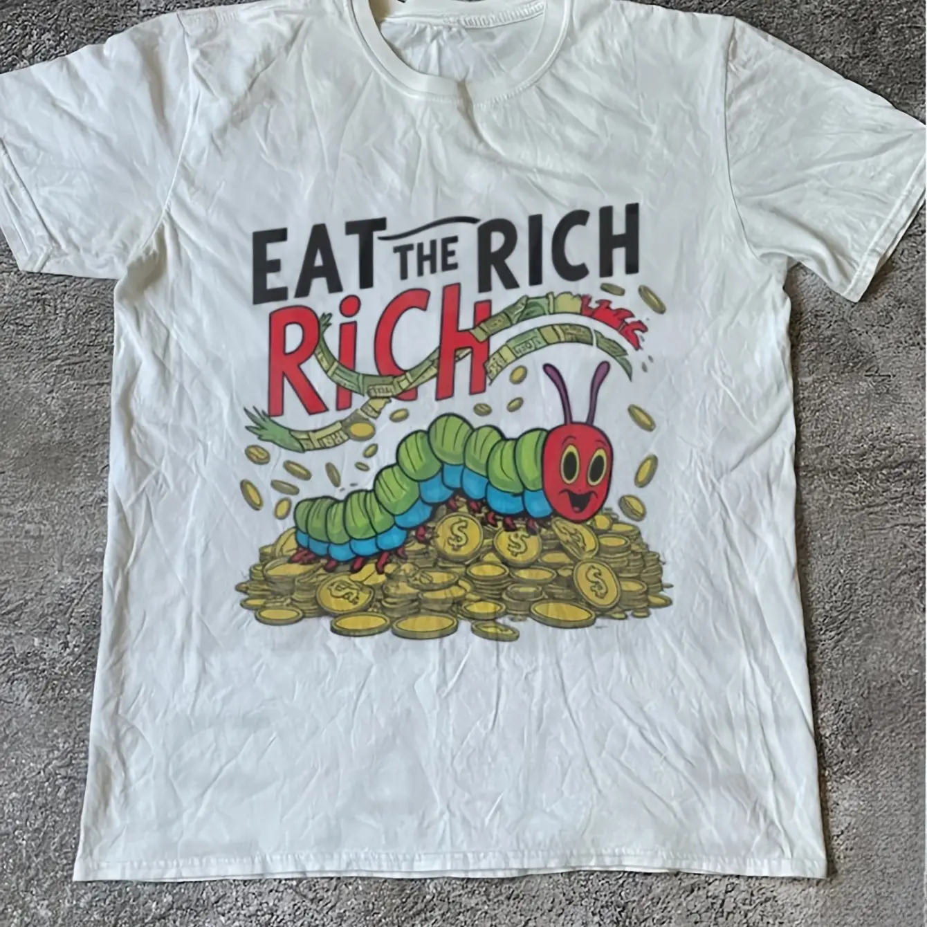 Men's Retro 90s Y2K Pattern T-shirt  Eating Rich Cartoon Bug&Money Design Personalized Neutral Casual T-shirt Retro Street Style