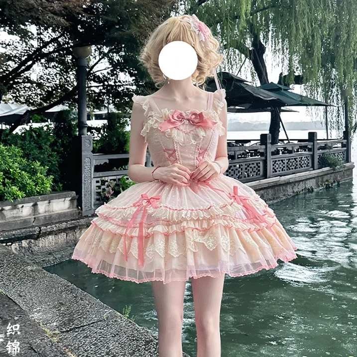 

Платье Лолиты в стиле Харадзюку, юбка JSK, кружевное платье с милым бантом для девочек, милое балетное платье принцессы JK, платье для чаепития