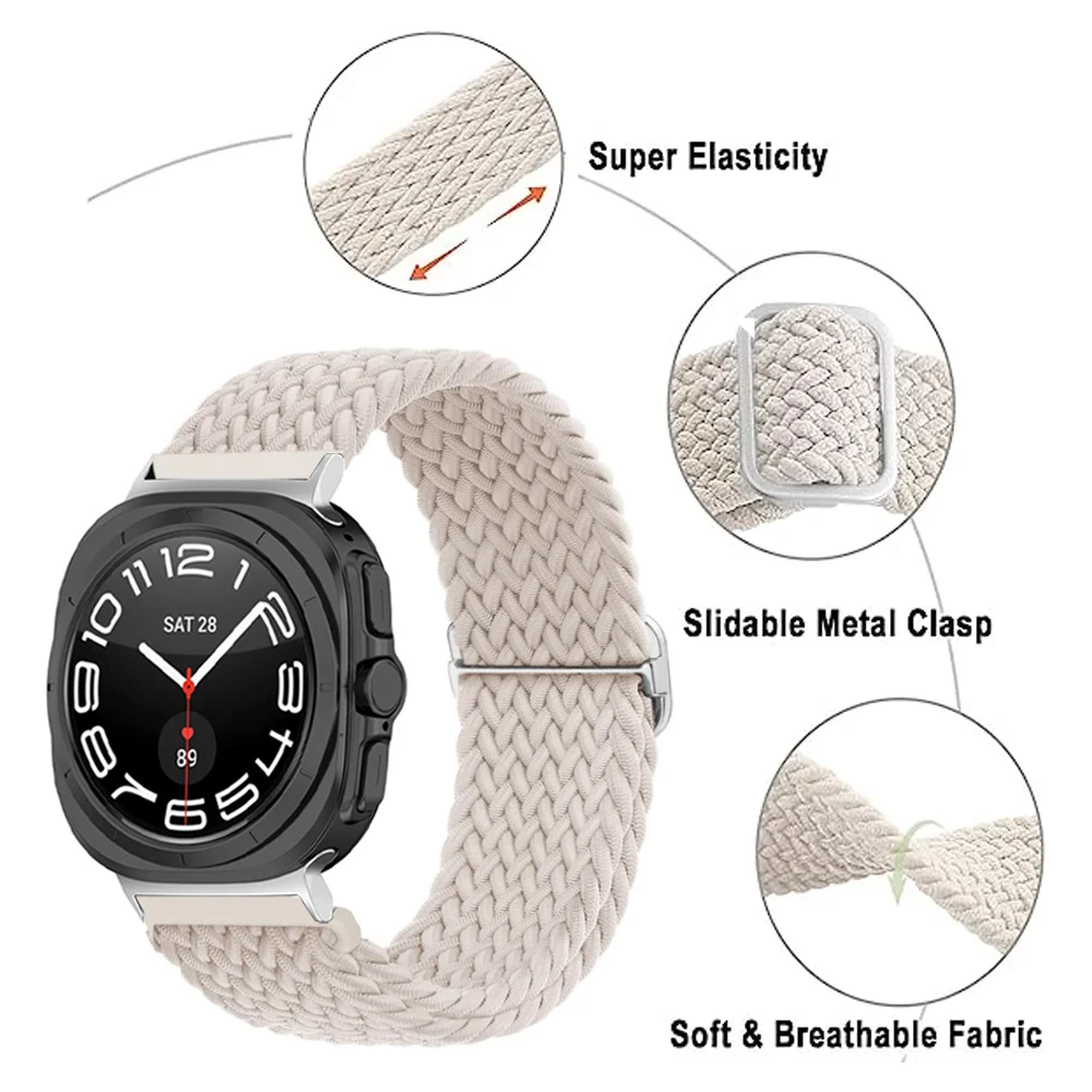 Trançado Solo Loop Band para Samsung Galaxy Watch, Pulseira De Nylon, Ultra Strap, Acessórios Esportivos, Correa, 7 Ultra, 47mm