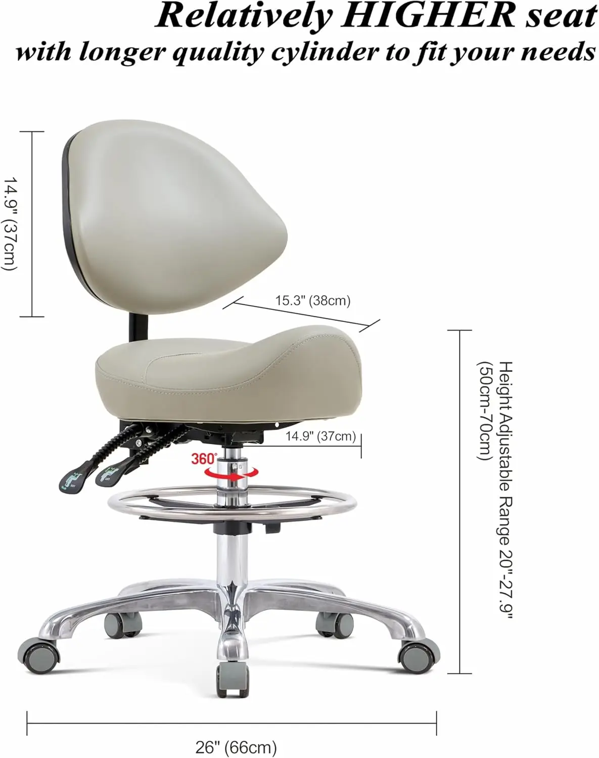 Saddle Stool with Back Support, Chair Ergonomic Saddle Chair for Dental Hygienist