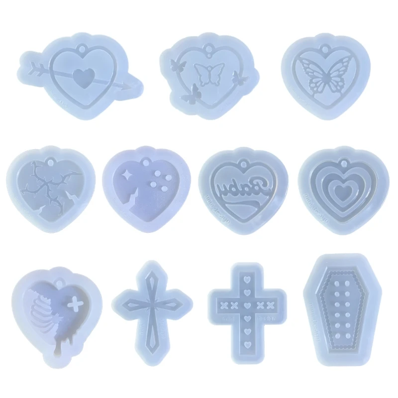 11-styles Love- Keychain Combination Ornament Mold Epoxy Resin Jewelry Mold Resin Casting Pendant Mold Suitable for Diy