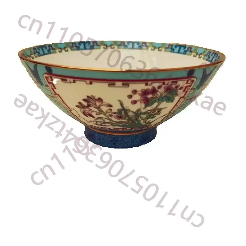 Blue Background Enamel Meilan Bamboo Chrysanthemum Pattern Bowl - Old Chinese Porcelain Collection