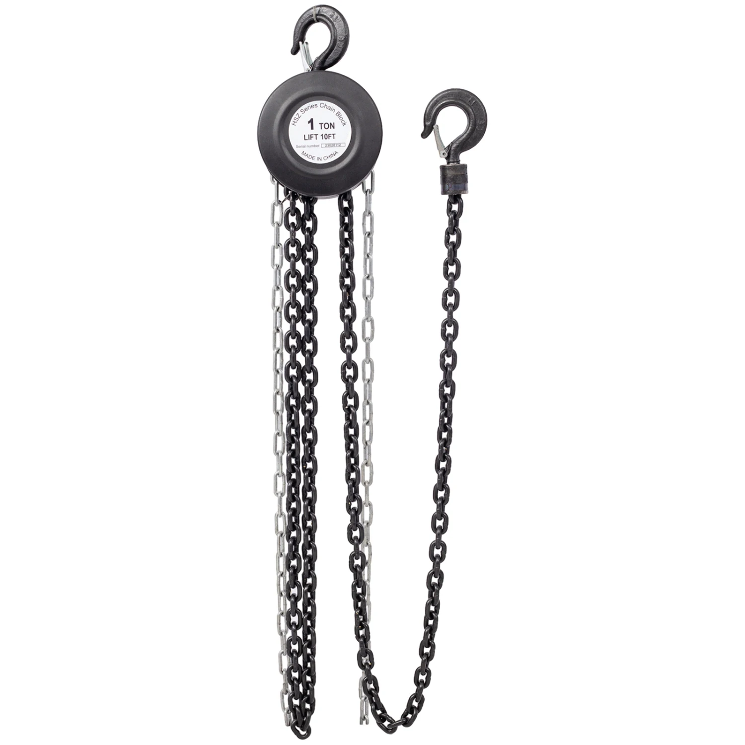Chain Hoist 2200lbs 1T Capacity 10ft with Heavy Duty Hooks, Steel Construction, Black