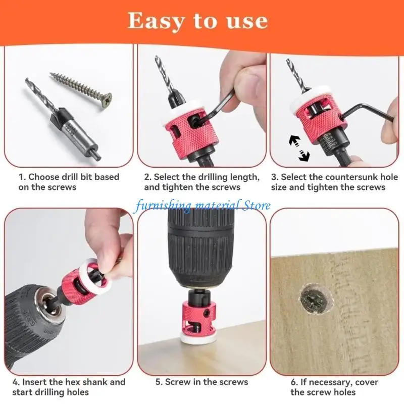 

Y5GD Multipurpose 5Pcs Countersink Drill Set with Depth Control for Home Renovations