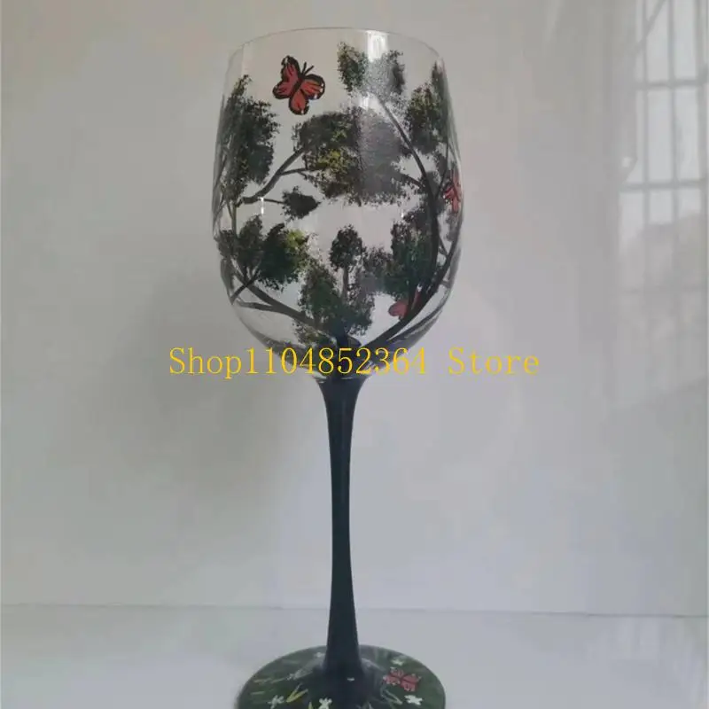

652F Four Seasons Tree Wine Glass Elegant Hand-Painted Wine Glass Glassware Gift for Birthday, Housewarmings, Holiday